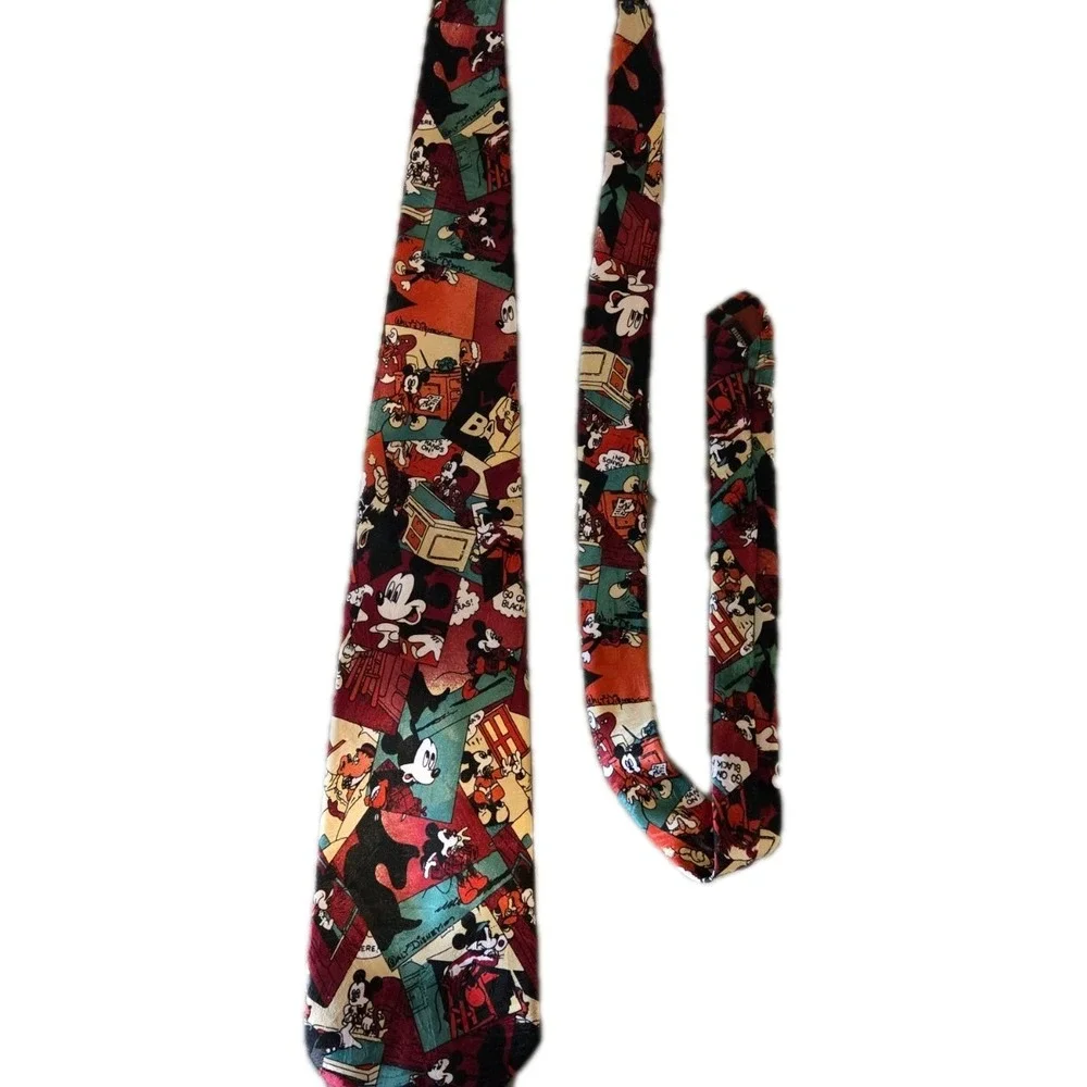 Vintage Disney Mickey Unlimited Tie 90s Cartoon Comic Novelty Mens Necktie Red